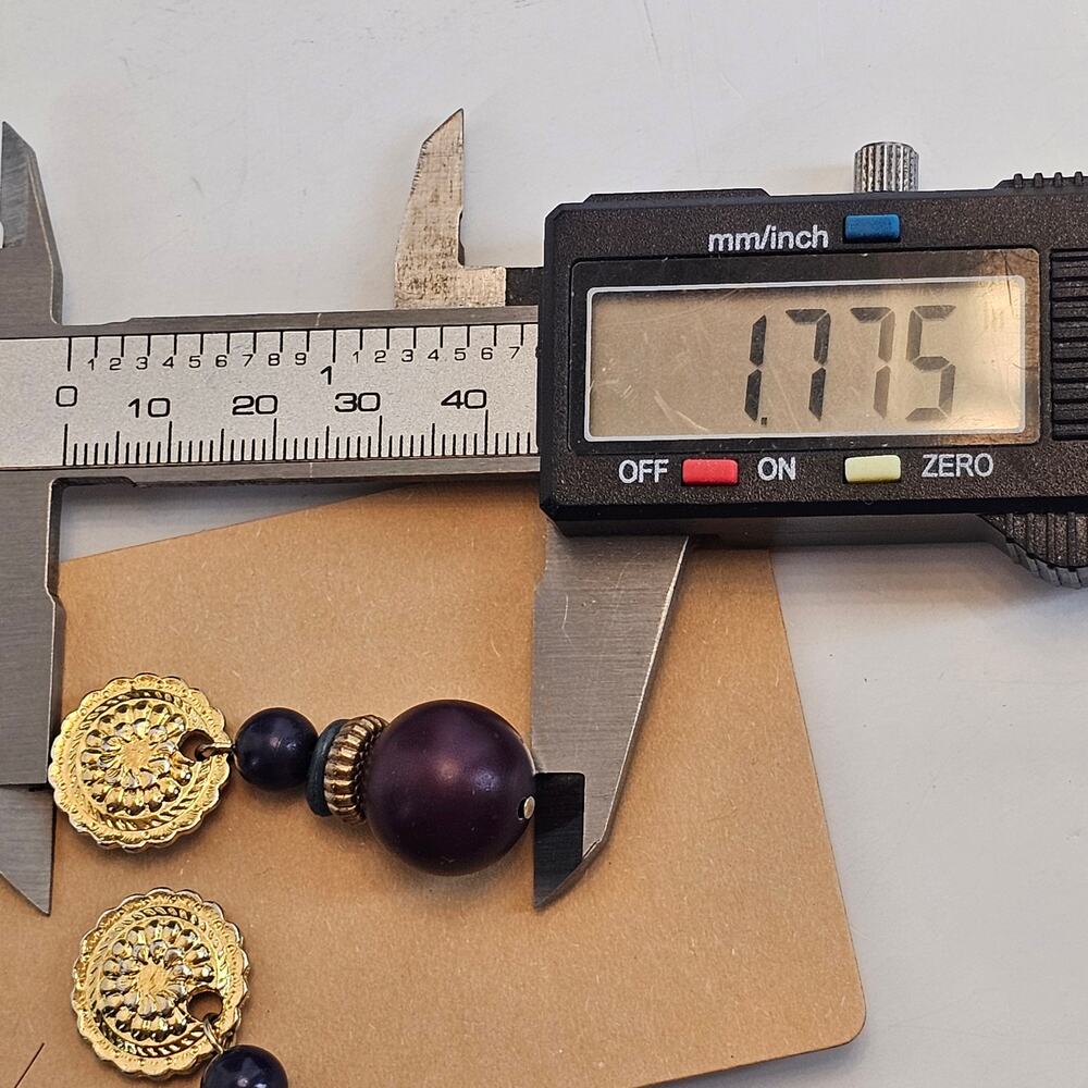 Vintage Style Gold Tone Purple Brown Beaded Dangle Drop Earrings Boho 2" - Picture 5 of 13